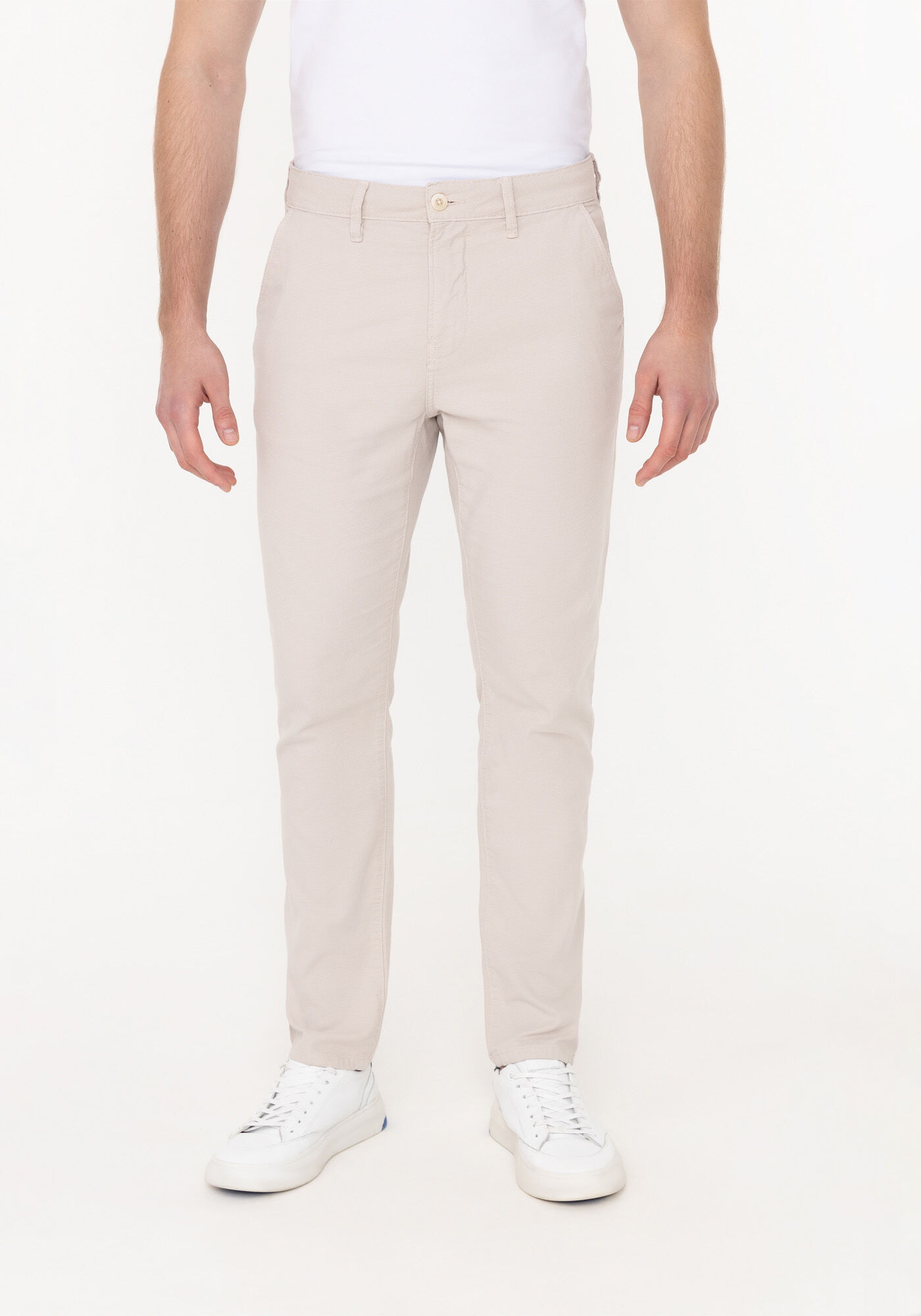 Cal&ccedil;a Slim Em Sarja Texturizada Com Elastano Turbofan, BEGE GELO, large.