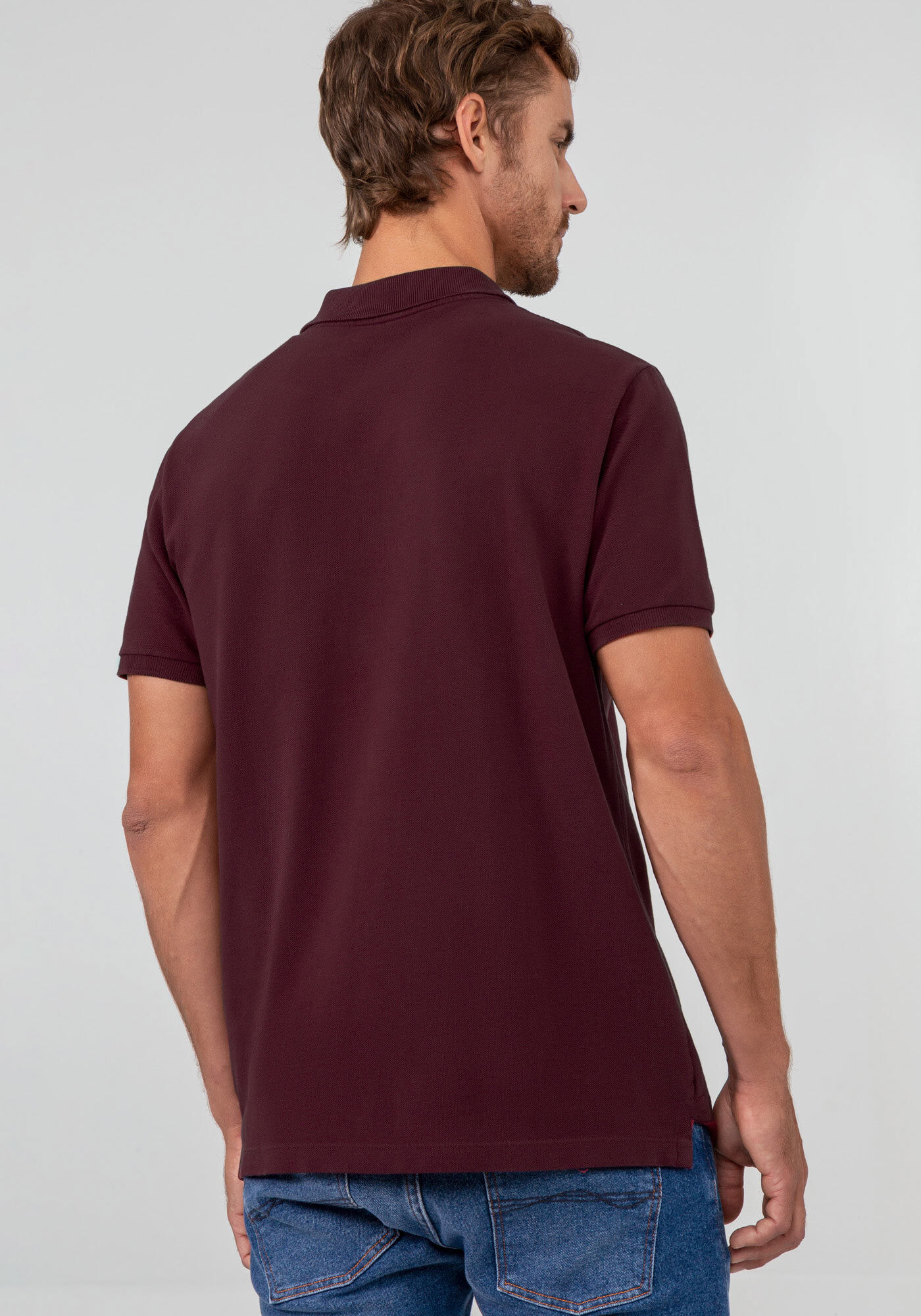 Camisa Polo Masculina em Malha Piquet Cl&aacute;ssica, 3565 BORDO, large.