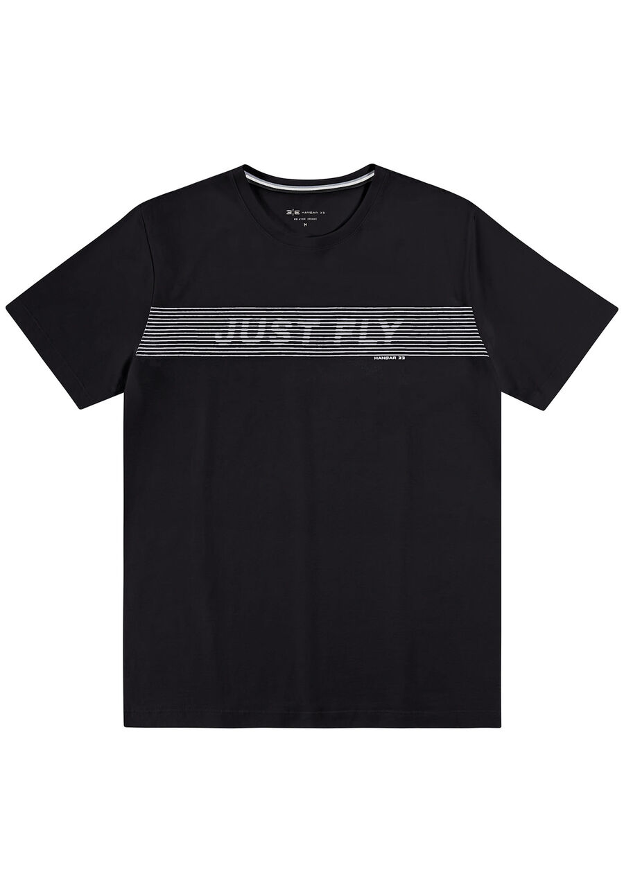 Camiseta Masculina Tradicional em Malha Estampada, PRETO. Camiseta Masculina Tradicional em Malha Estampada, PRETO, large.