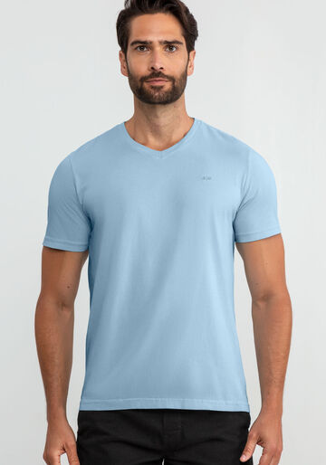 Camiseta Masculina em Malha com Decote V, 3571 AZUL, large.
