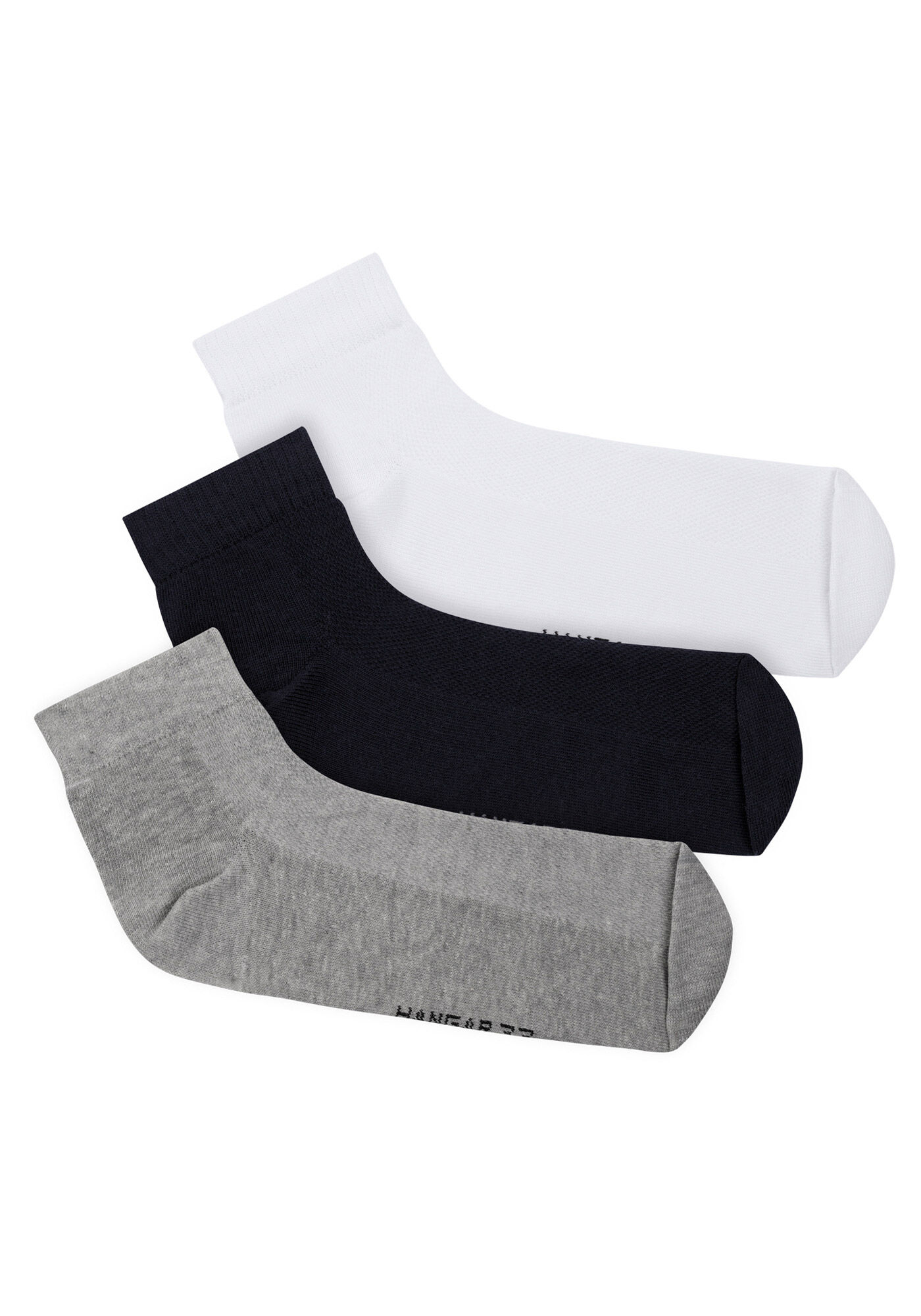 Kit Com 3 Pares De Meia Com Cano Curto, BRANCO/PRETO/MESCLA, large.