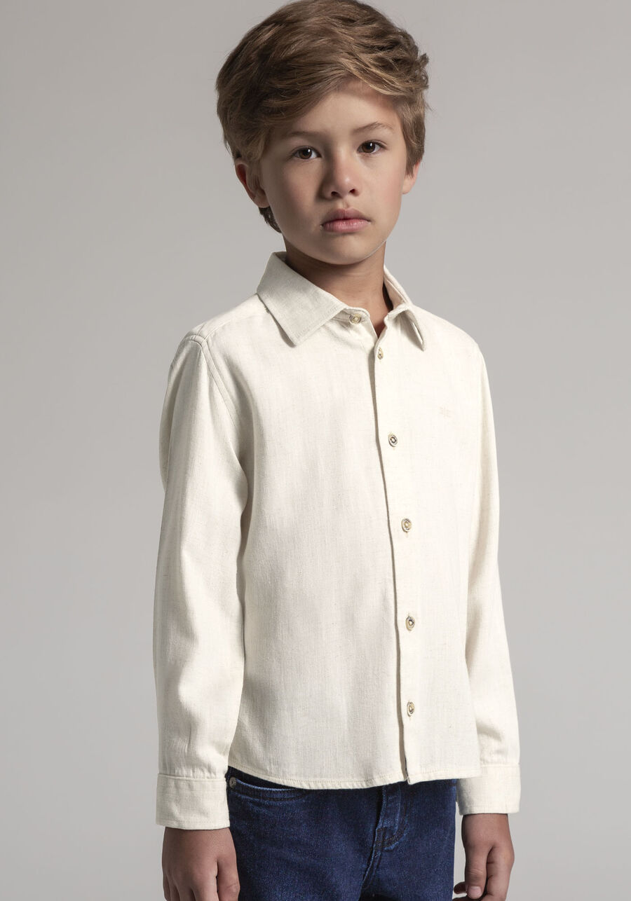 Camisa Infantil em Linho Tal Pai Tal Filho, BRANCO OFF WHITE. Camisa Infantil em Linho Tal Pai Tal Filho, BRANCO OFF WHITE, large.