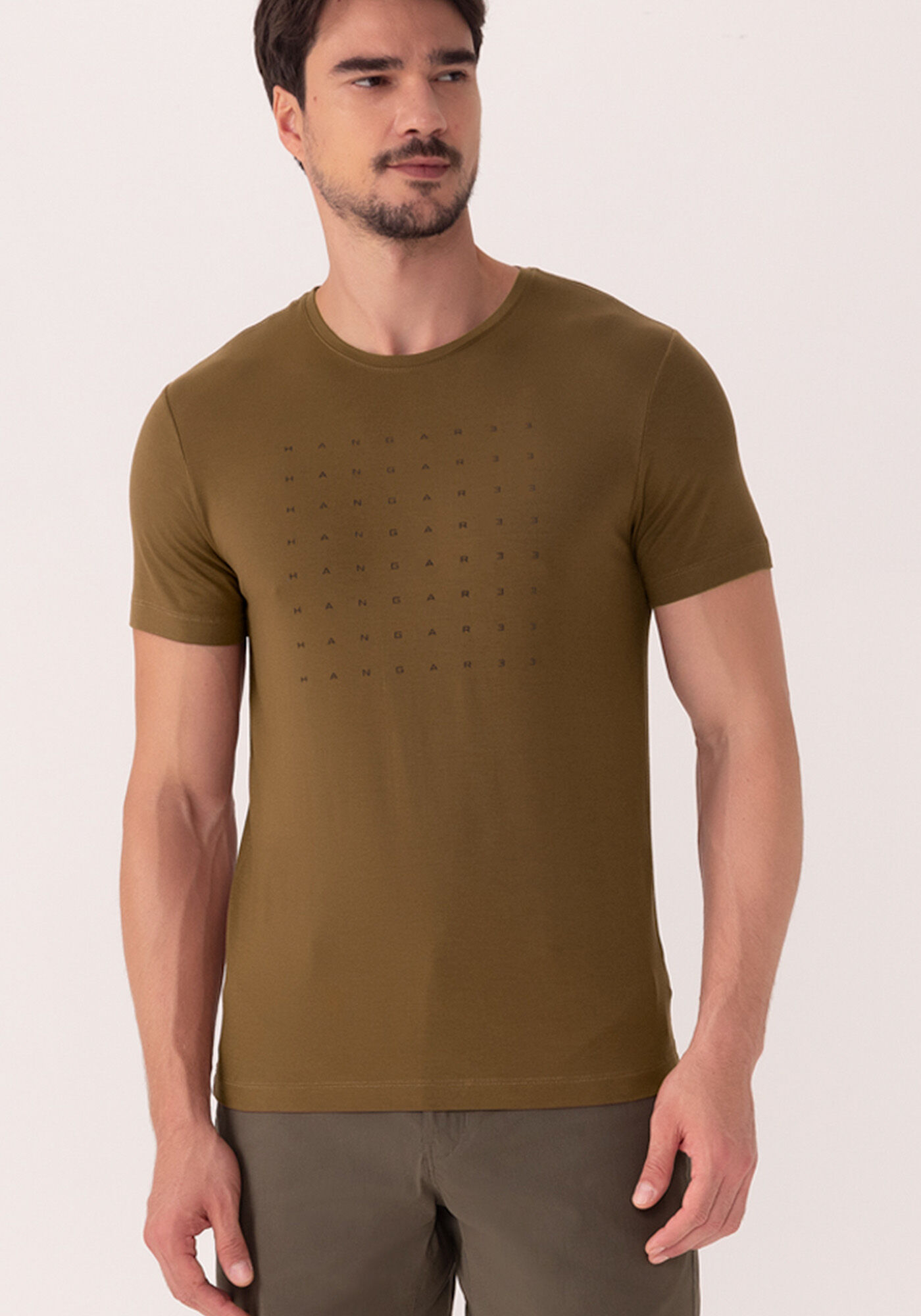 Camiseta De Mangas Curtas Com Estampa Em Malha Com Elastano, MARROM COASTAL, large.