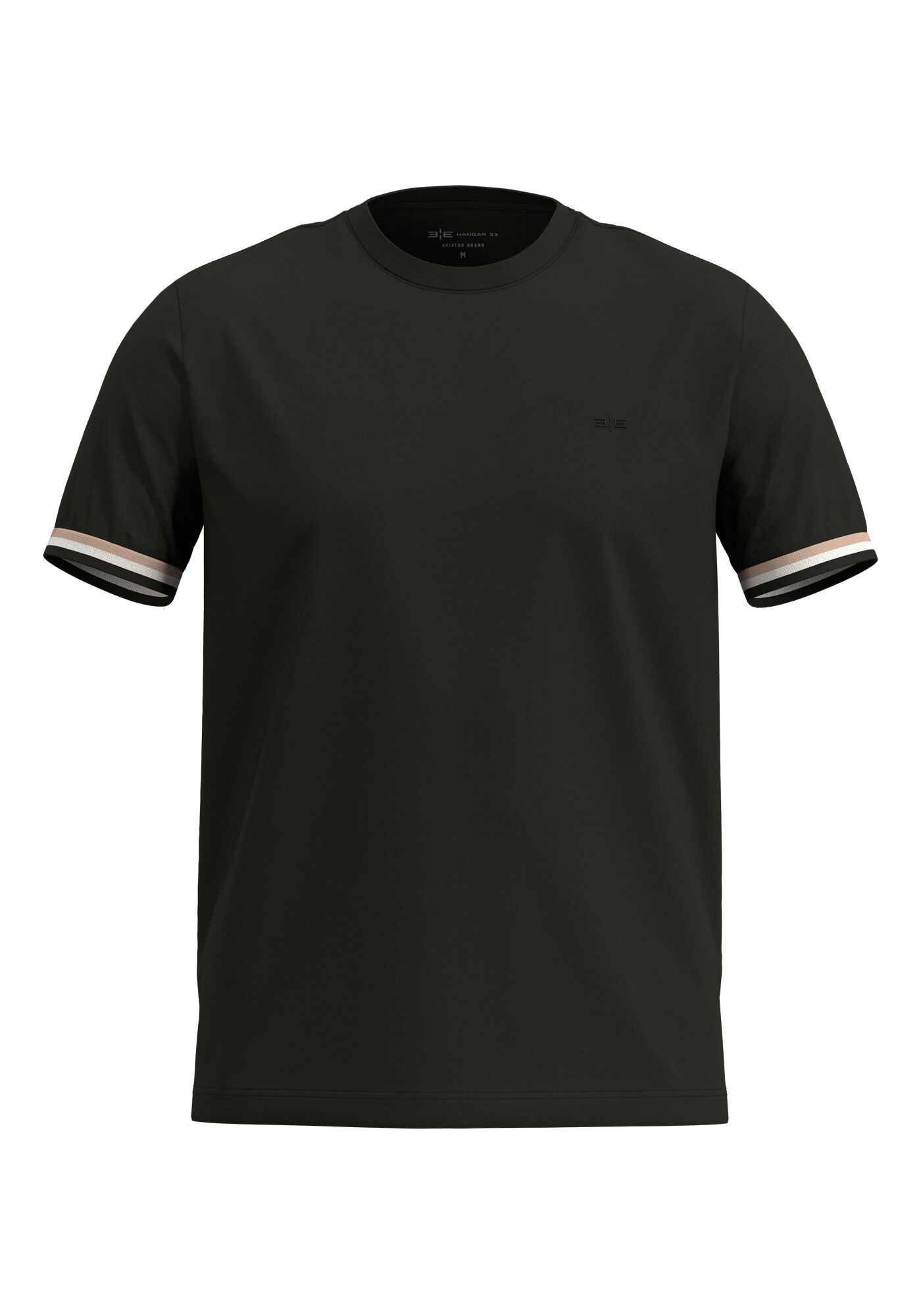 Camiseta De Mangas Curtas Com Retil&iacute;nea Em Malha De Algod&atilde;o, PRETO, large.