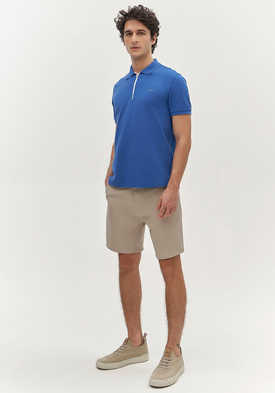 Camisa Polo Masculina em Malha Piquet com Zíper, AZUL OMEGA. Camisa Polo Masculina em Malha Piquet com Zíper, AZUL OMEGA, large.