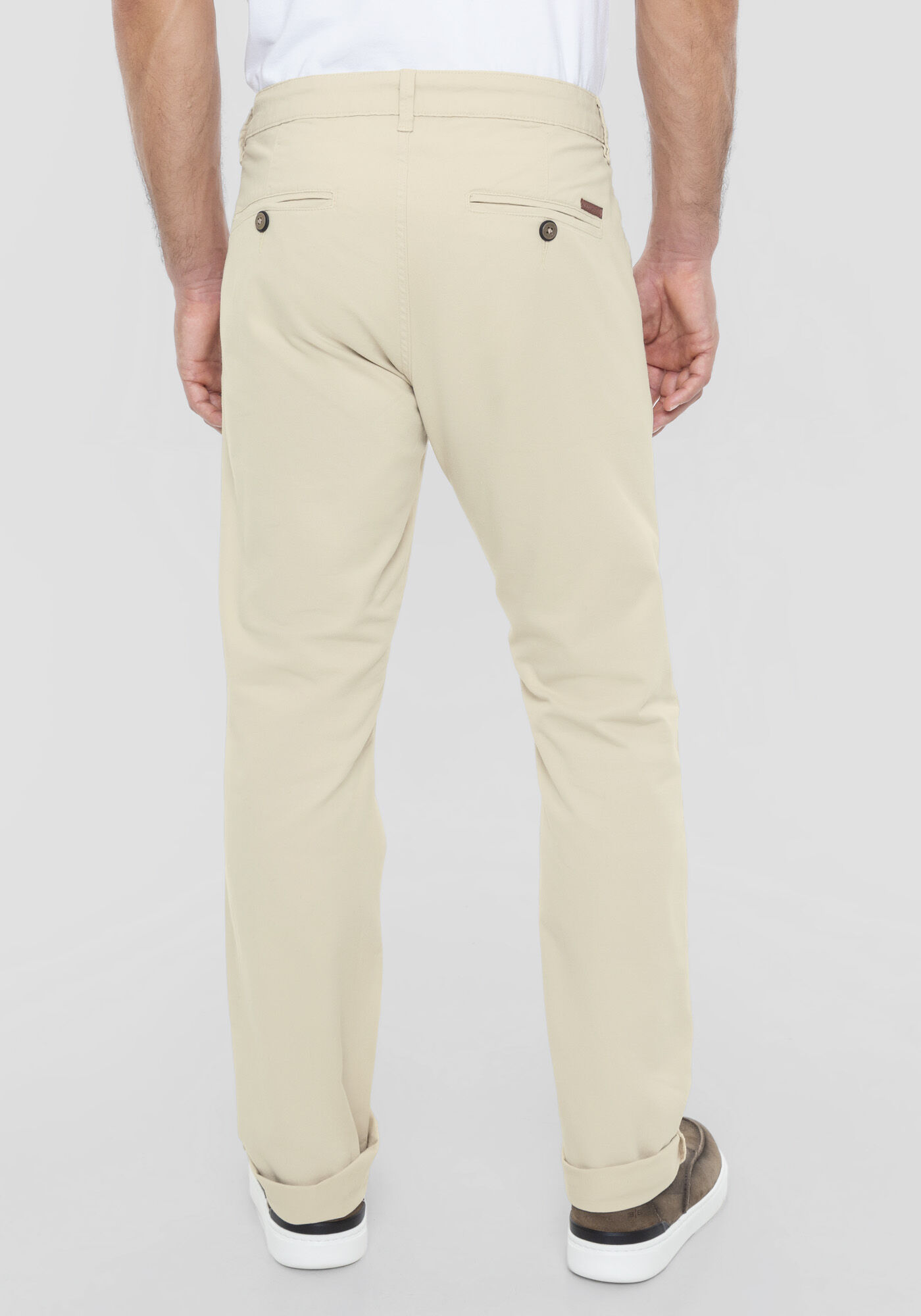 Cal&ccedil;a Reta Radial Em Sarja De Alfaiataria Com Elastano, BEGE AREIA, large.