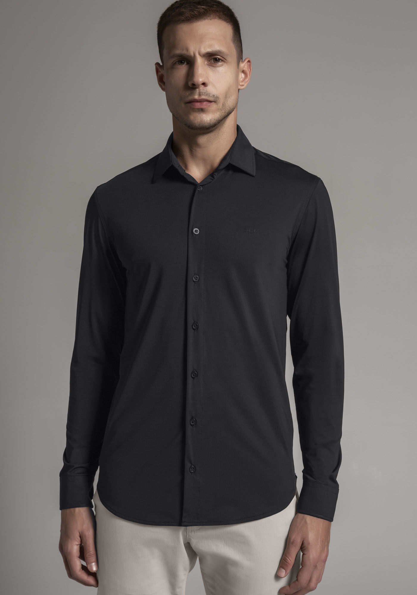 Camisa Masculina Slim Fit Tech Skin, PRETO REATIVO, large.