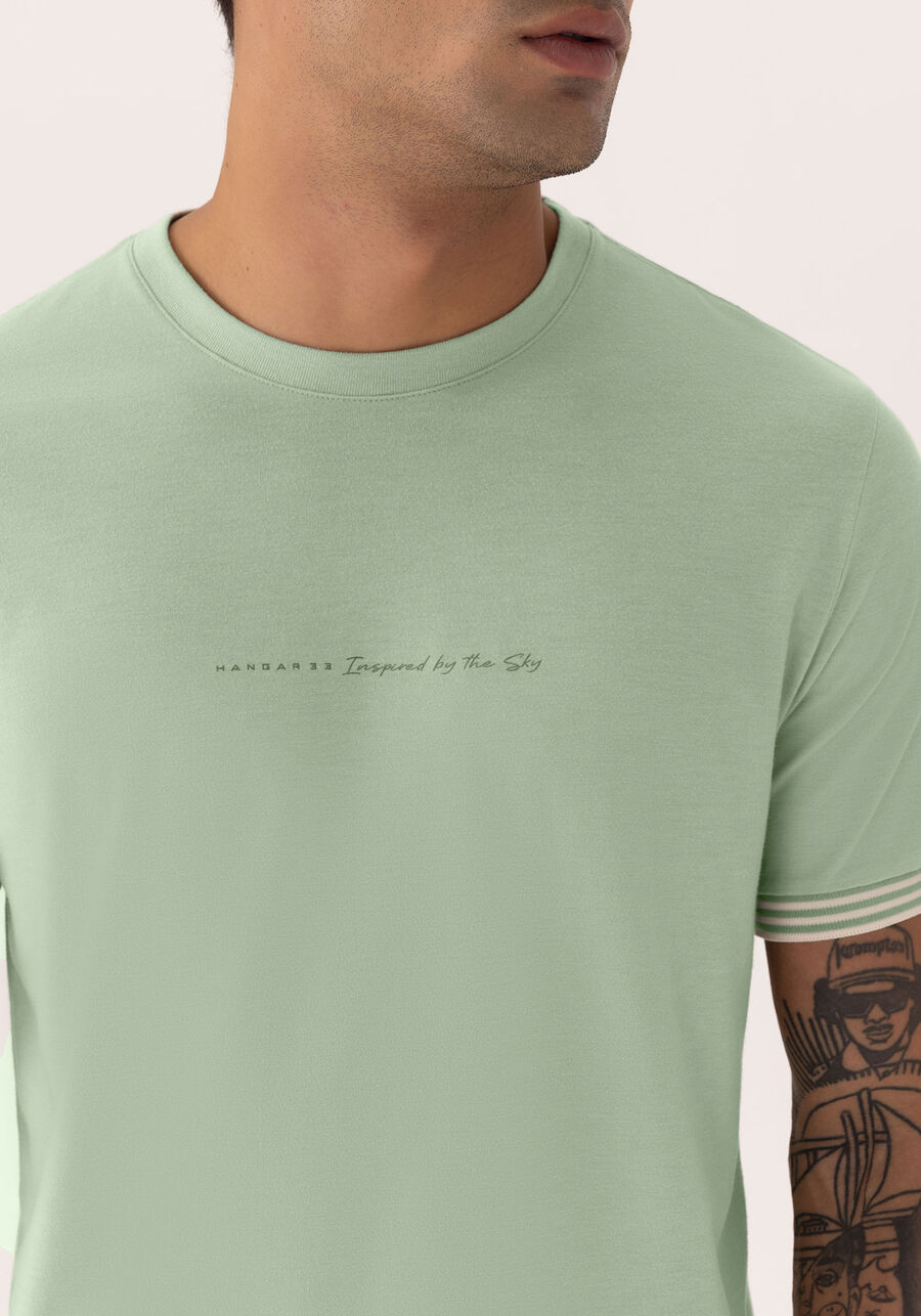 Camiseta De Mangas Curtas Com Retilínea Em Malha Mesclada, VERDE CHIARO. Camiseta De Mangas Curtas Com Retilínea Em Malha Mesclada, VERDE CHIARO, large.