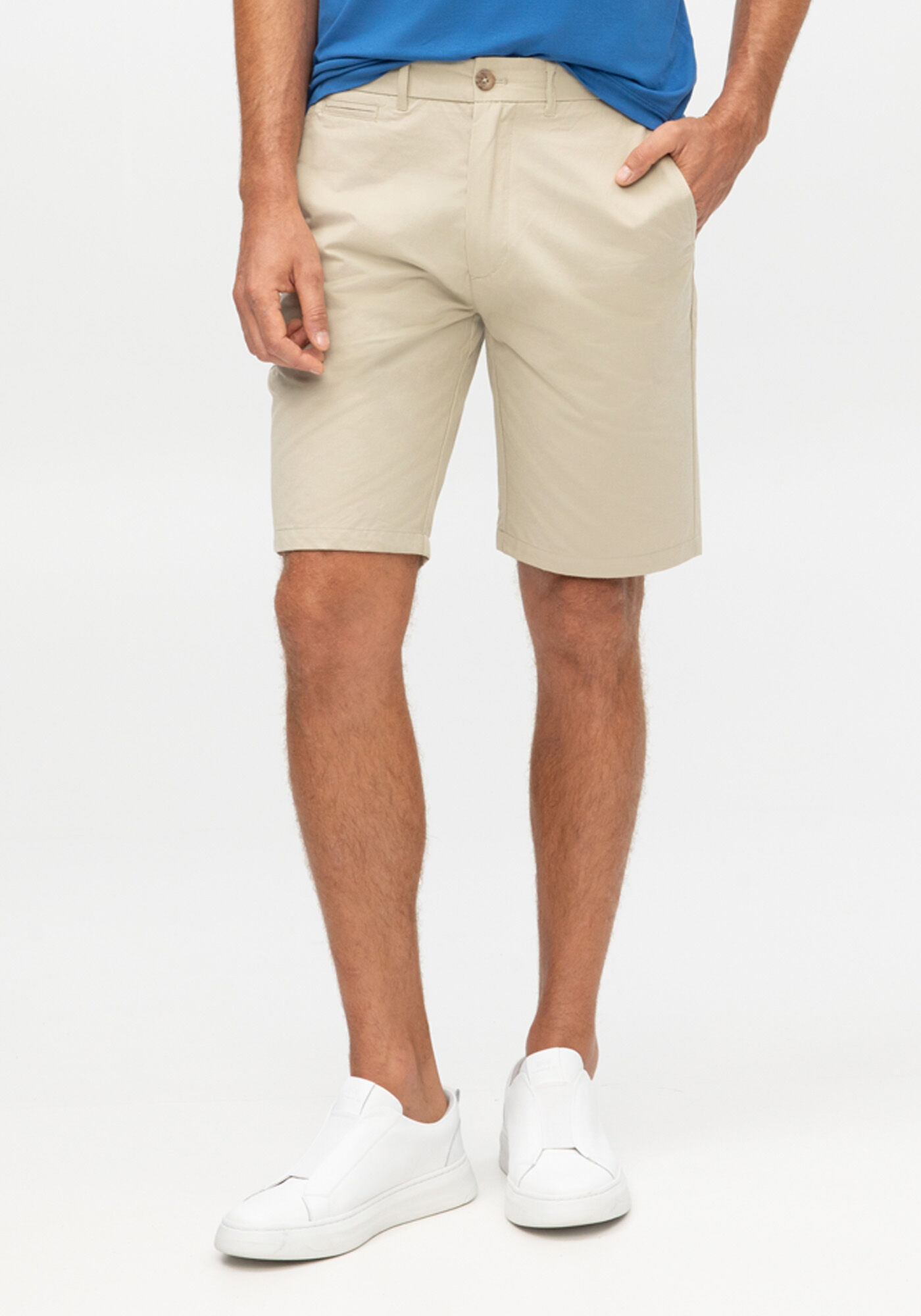 Bermuda Com Bolsos Em Tecido Plano, BEGE SYSTEM, large.