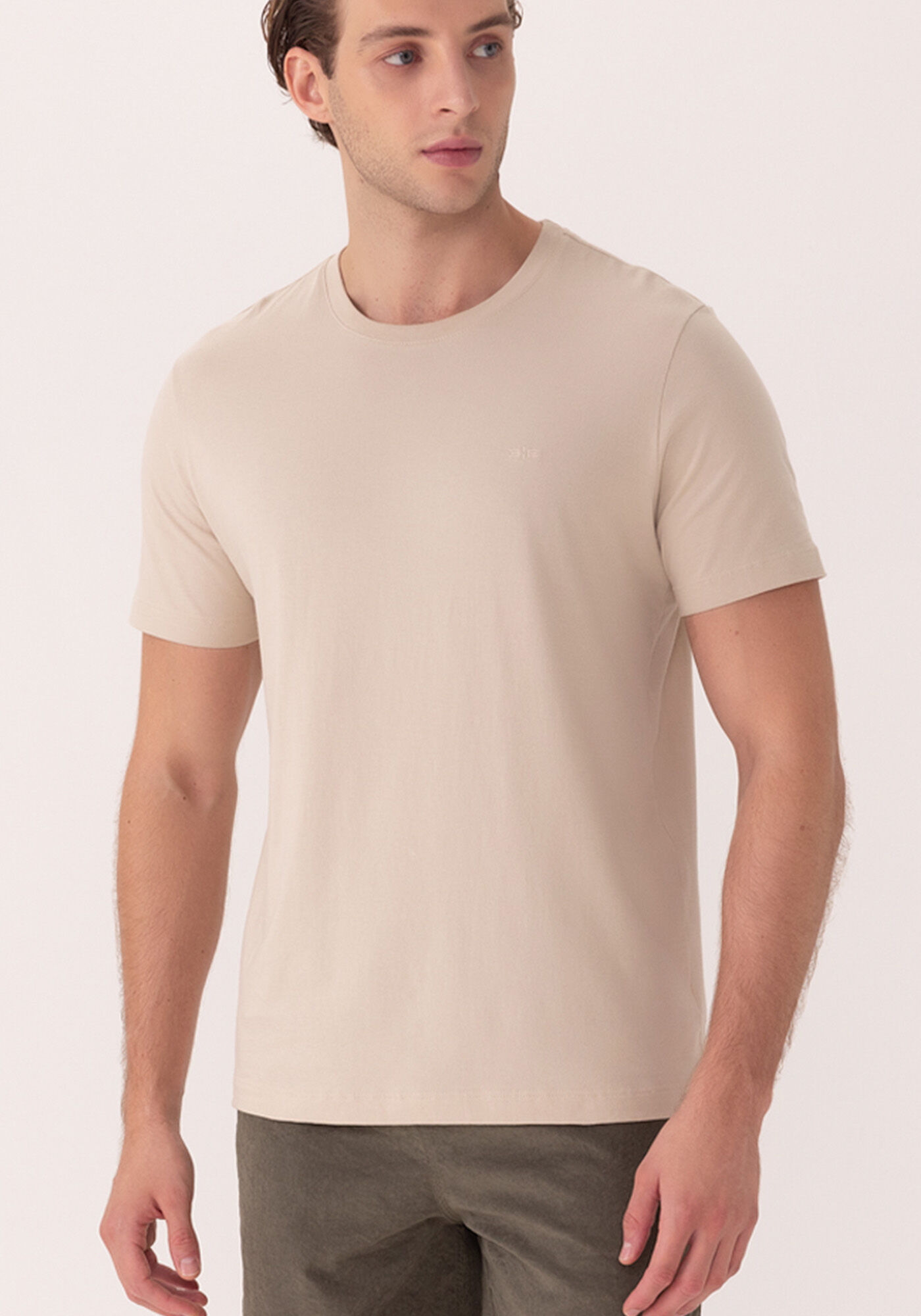 Camiseta De Mangas Curtas Em Malha De Algod&atilde;o Pima, BEGE SYSTEM, large.