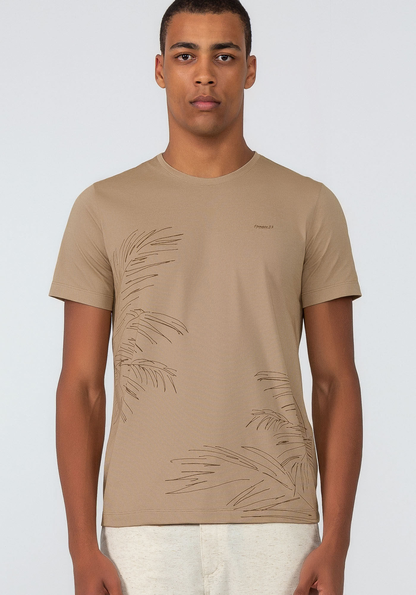 Camiseta Masculina em Malha Estampa Tropical, MARROM TILE, large.