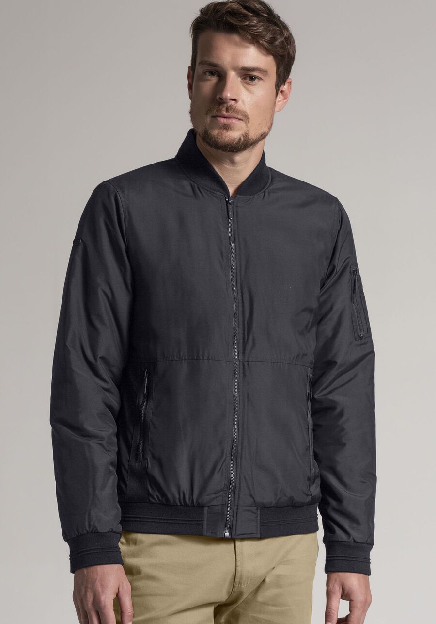 Jaqueta Bomber Masculina com Bolso Zíper, MARINHO ACTION. Jaqueta Bomber Masculina com Bolso Zíper, MARINHO ACTION, large.