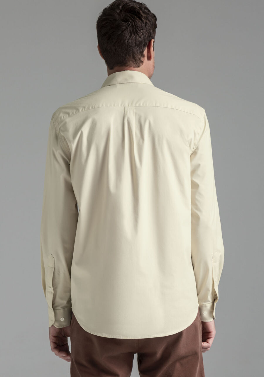 Camisa Masculina Comfort em Tecido Super Stretch, BEGE GINGER, large.