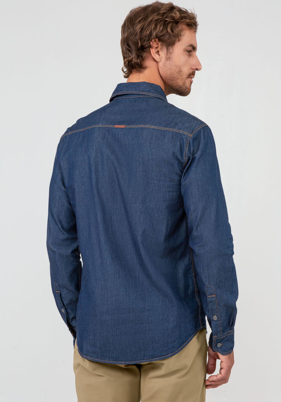 Camisa masculina Manga Longa, JEANS ESCURO. Camisa masculina Manga Longa, JEANS ESCURO, large.