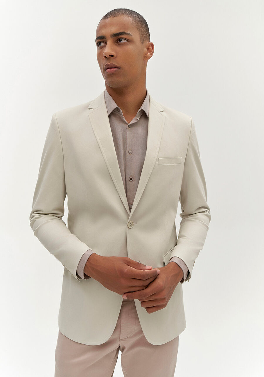 Blazer Social Comfort Em Sarja Com Elastano, BEGE RUSSET. Blazer Social Comfort Em Sarja Com Elastano, BEGE RUSSET, large.