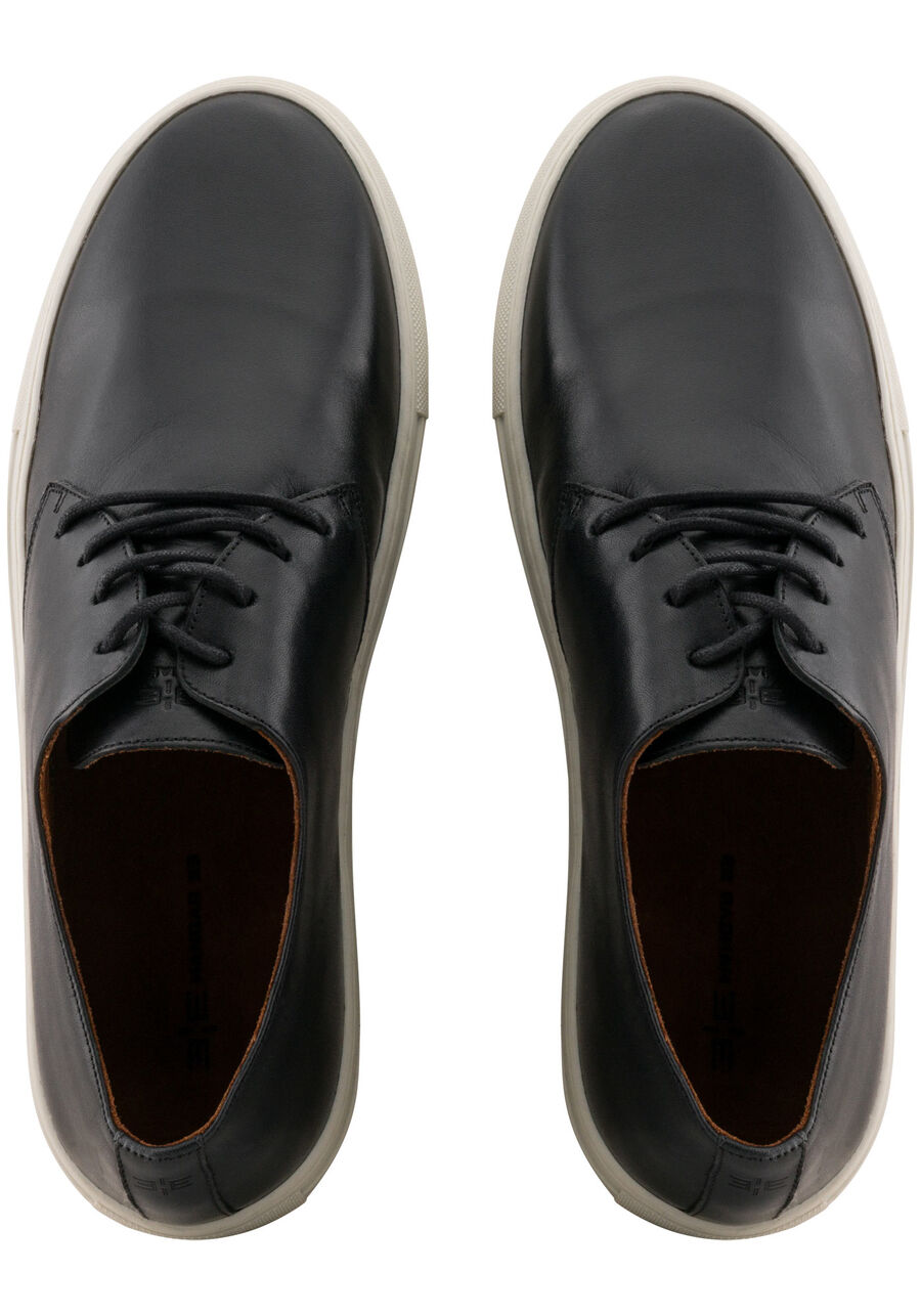 Tênis De Couro Casual Masculino Com Cadarço E Solado Reto, PRETO REATIVO. Tênis De Couro Casual Masculino Com Cadarço E Solado Reto, PRETO REATIVO, large.