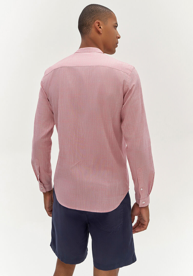 Camisa Masculina Com Gola Padre E Mangas Longas Slim Fit, BORDO WITCH, large.