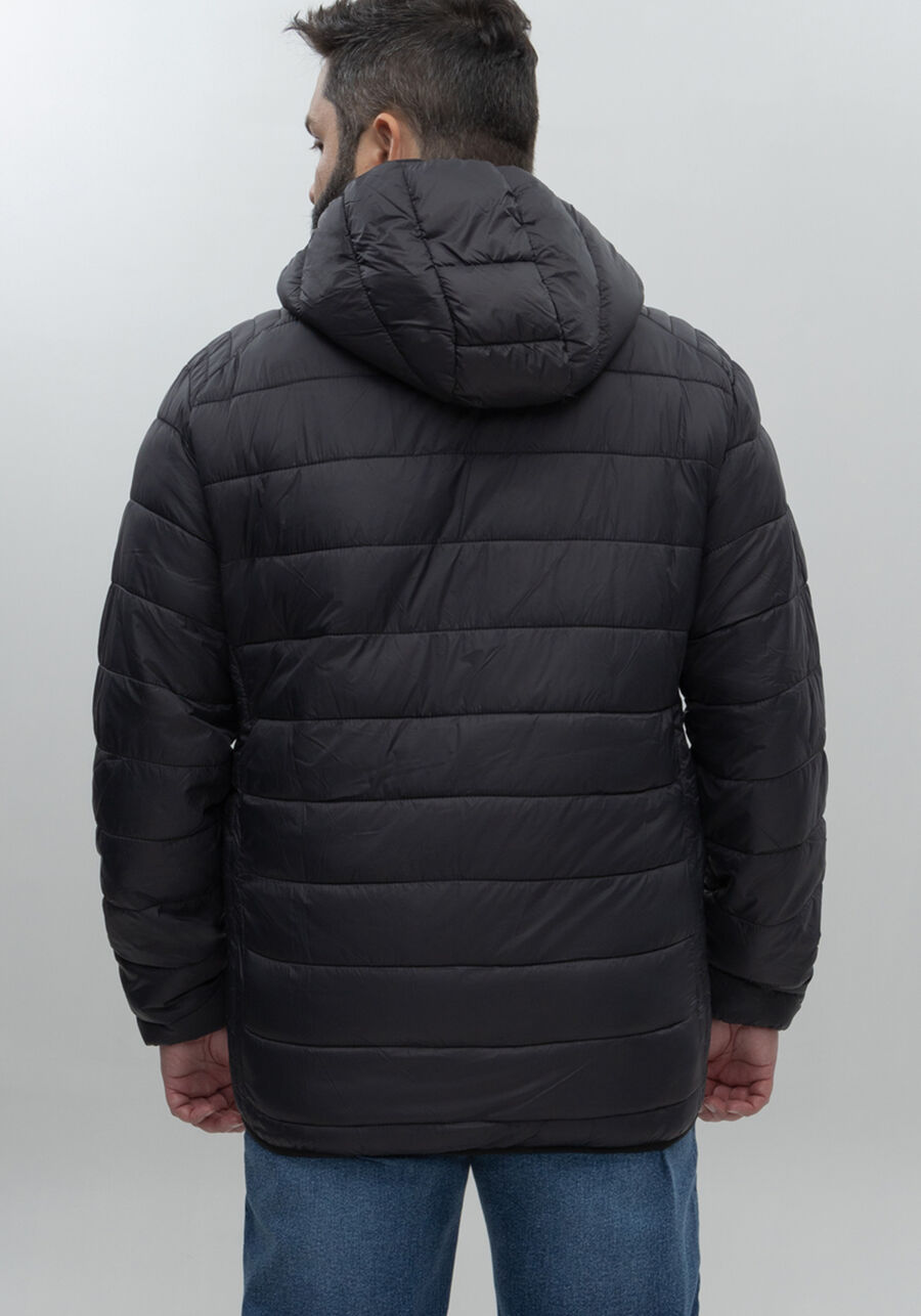 Jaqueta Puffer Em Nylon Com Capuz Removível Big & Tall, PRETO REATIVO. Jaqueta Puffer Em Nylon Com Capuz Removível Big & Tall, PRETO REATIVO, large.