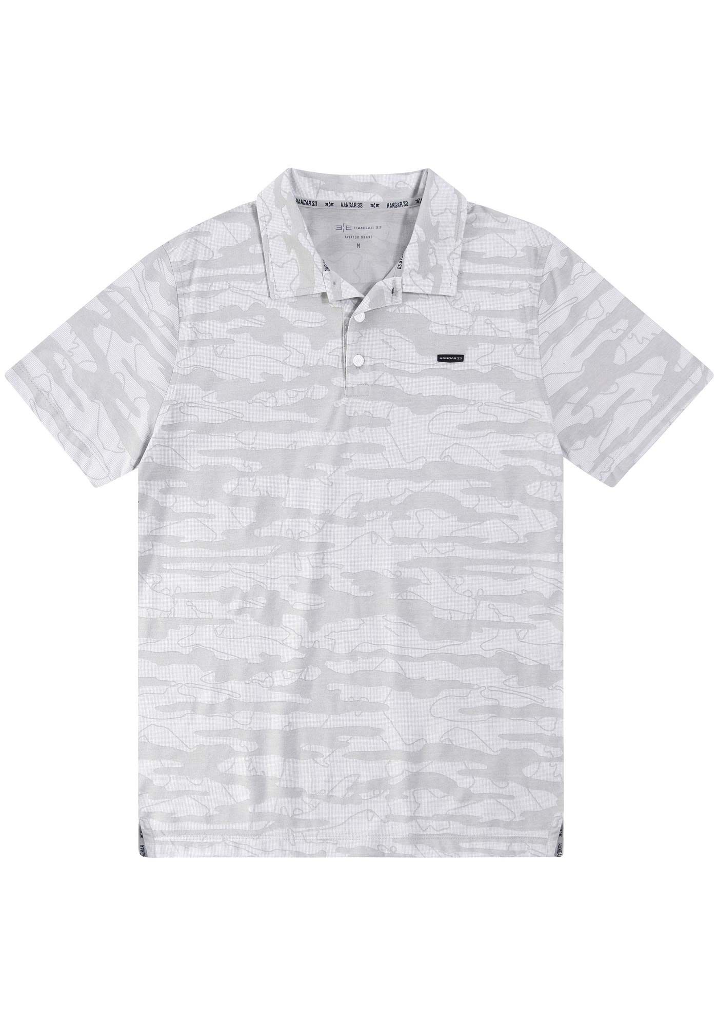 Camisa Polo Manga Curta Malha Penteada, GRID CINZA, large.