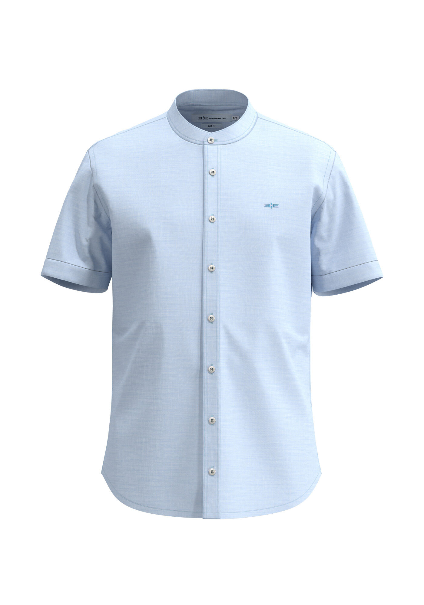 Camisa Com Manga Curta E Gola Padre Slim Fit Em Tecido Flam&ecirc;, AZUL BRIGHT, large.