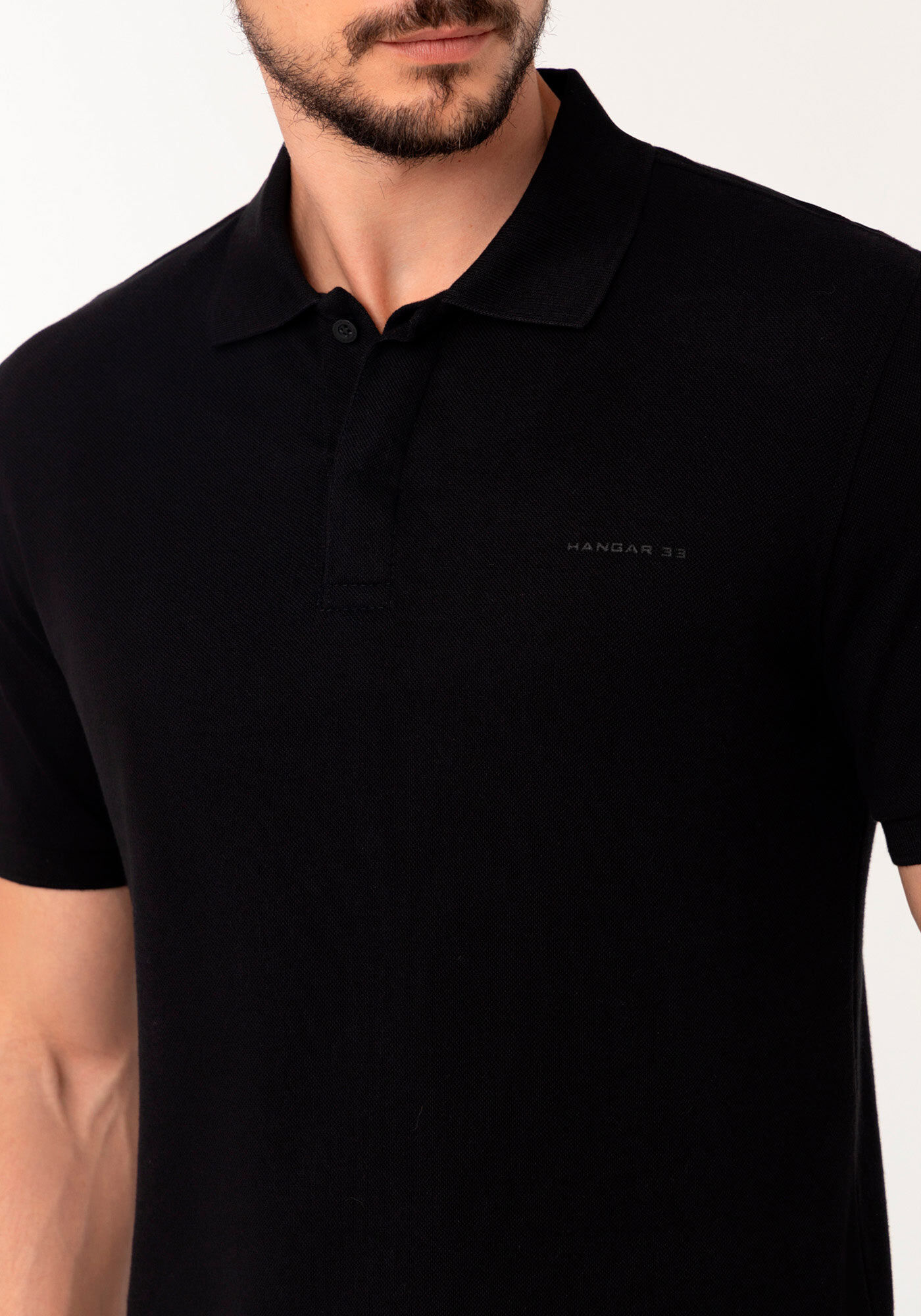 Camisa Polo Com Manga Curta Em Malha Piquet Mercerizada, PRETO, large.