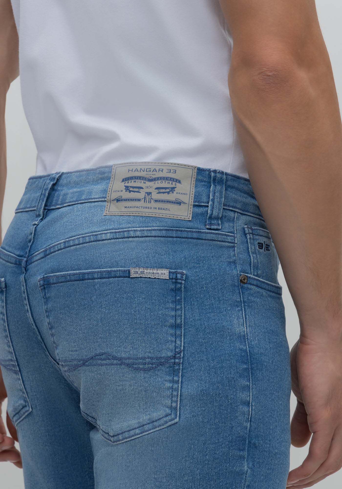 Cal&ccedil;a Jeans Reta Radial Com Bolsos Funcionais E Elastano, JEANS, large.