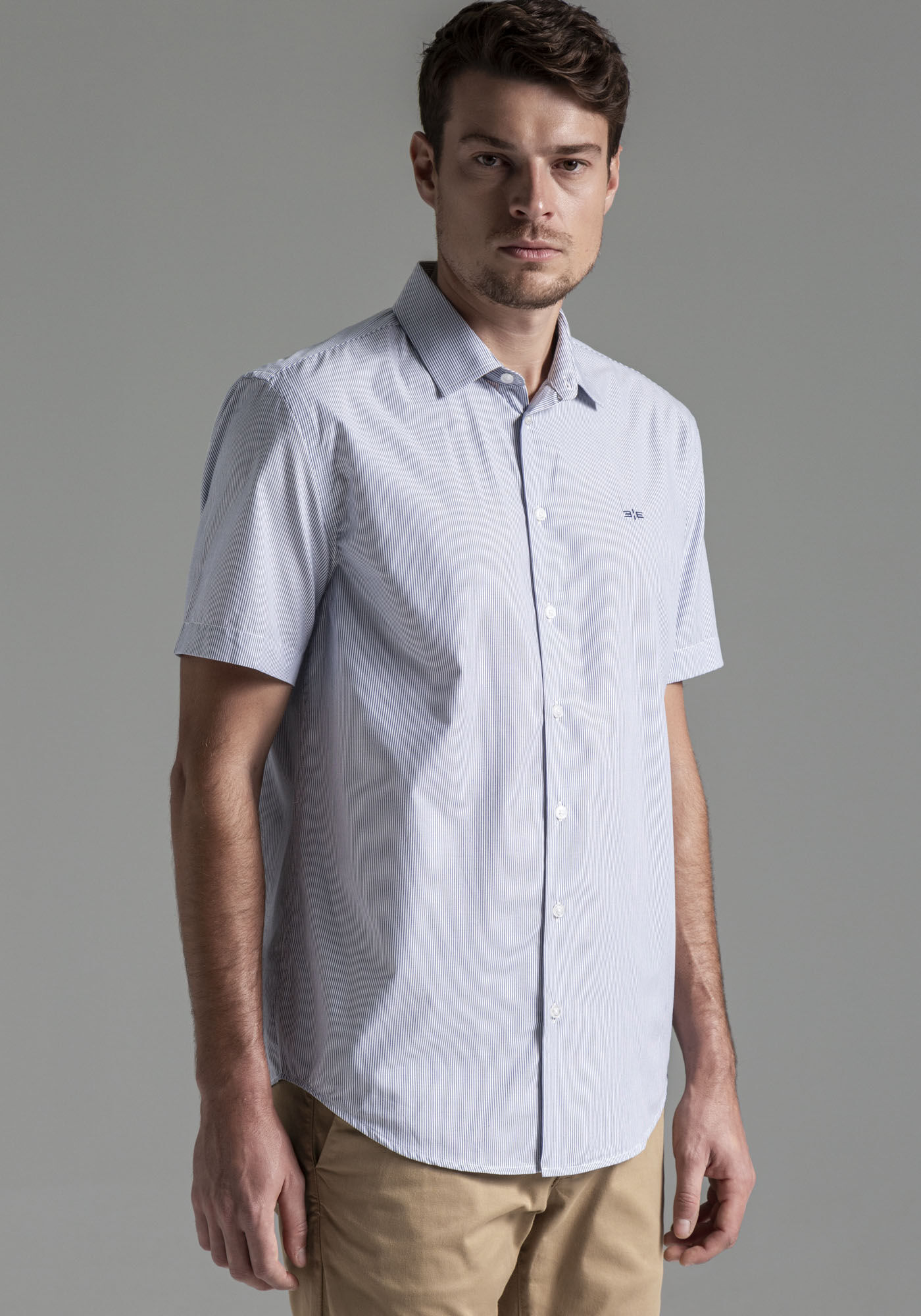 Camisa Manga Curta Masculina Comfort Fio Eg&iacute;pcio, MARINHO INLE, large.