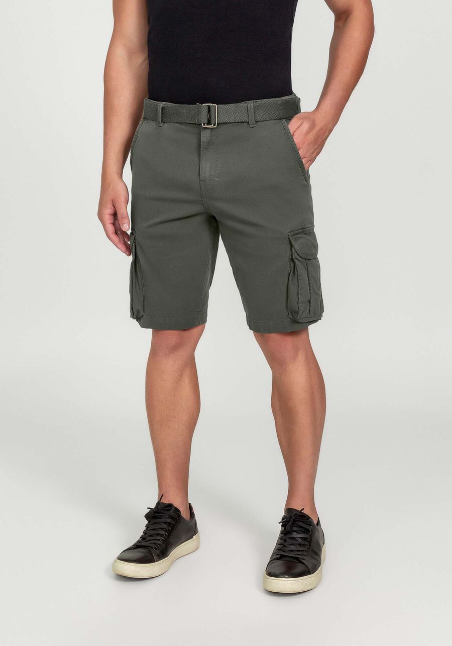 Bermuda Sarja Reta Cargo com Cinto, VERDE FURIA. Bermuda Sarja Reta Cargo com Cinto, VERDE FURIA, large.