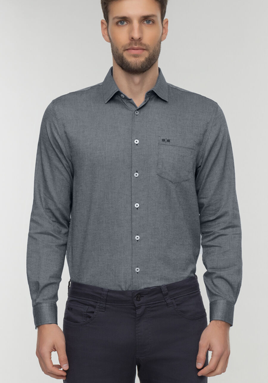 Camisa Comfort De Mangas Longas Com Bolso Em Oxford, MARINHO ACTION. Camisa Comfort De Mangas Longas Com Bolso Em Oxford, MARINHO ACTION, large.