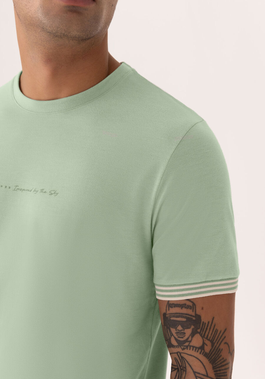 Camiseta De Mangas Curtas Com Retilínea Em Malha Mesclada, VERDE CHIARO. Camiseta De Mangas Curtas Com Retilínea Em Malha Mesclada, VERDE CHIARO, large.