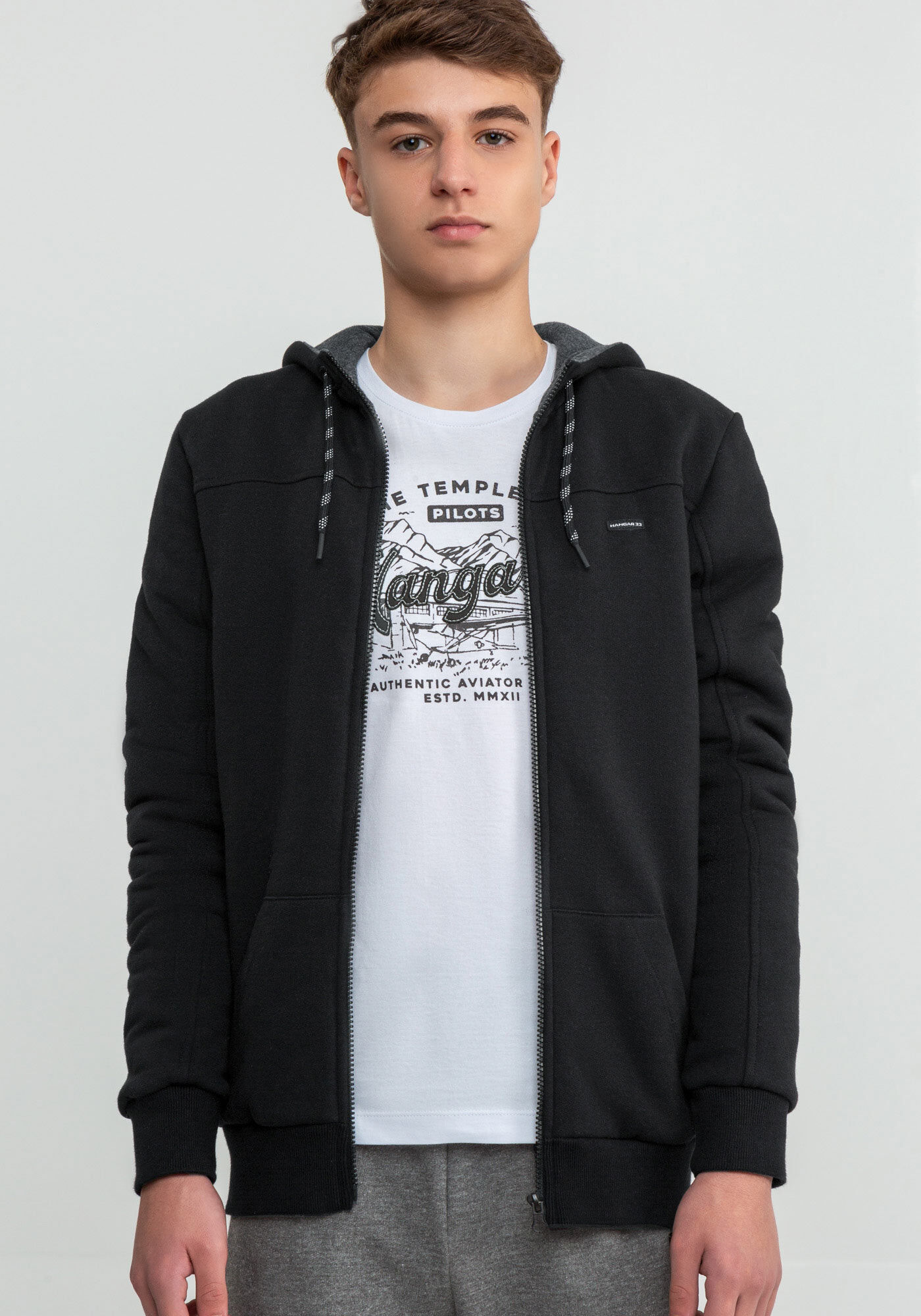 Jaqueta Juvenil em Moletom com Manta T&eacute;rmica, PRETO REATIVO, large.