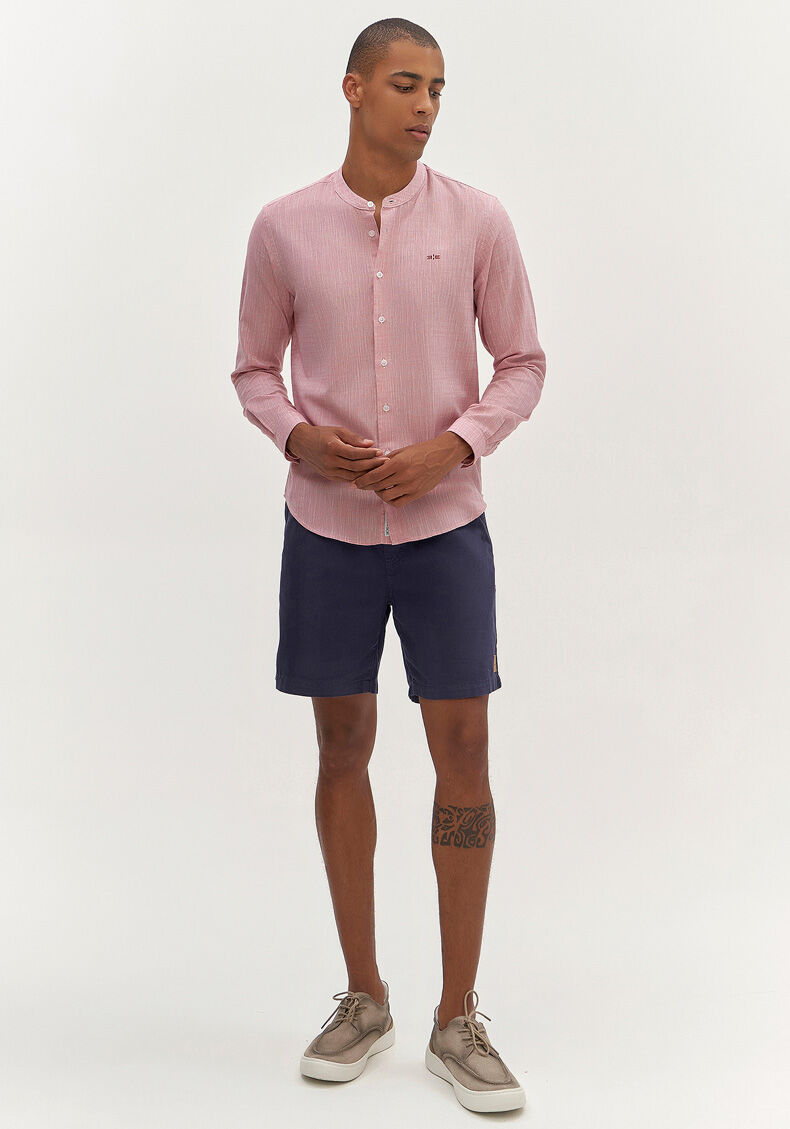 Camisa Masculina Com Gola Padre E Mangas Longas Slim Fit, BORDO WITCH, large.