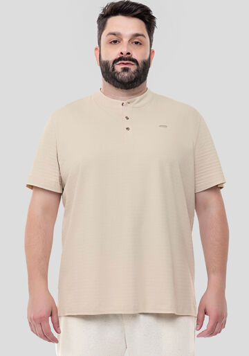 Camiseta Masculina com Gola Padre Big & Tall, BEGE SYSTEM, large.