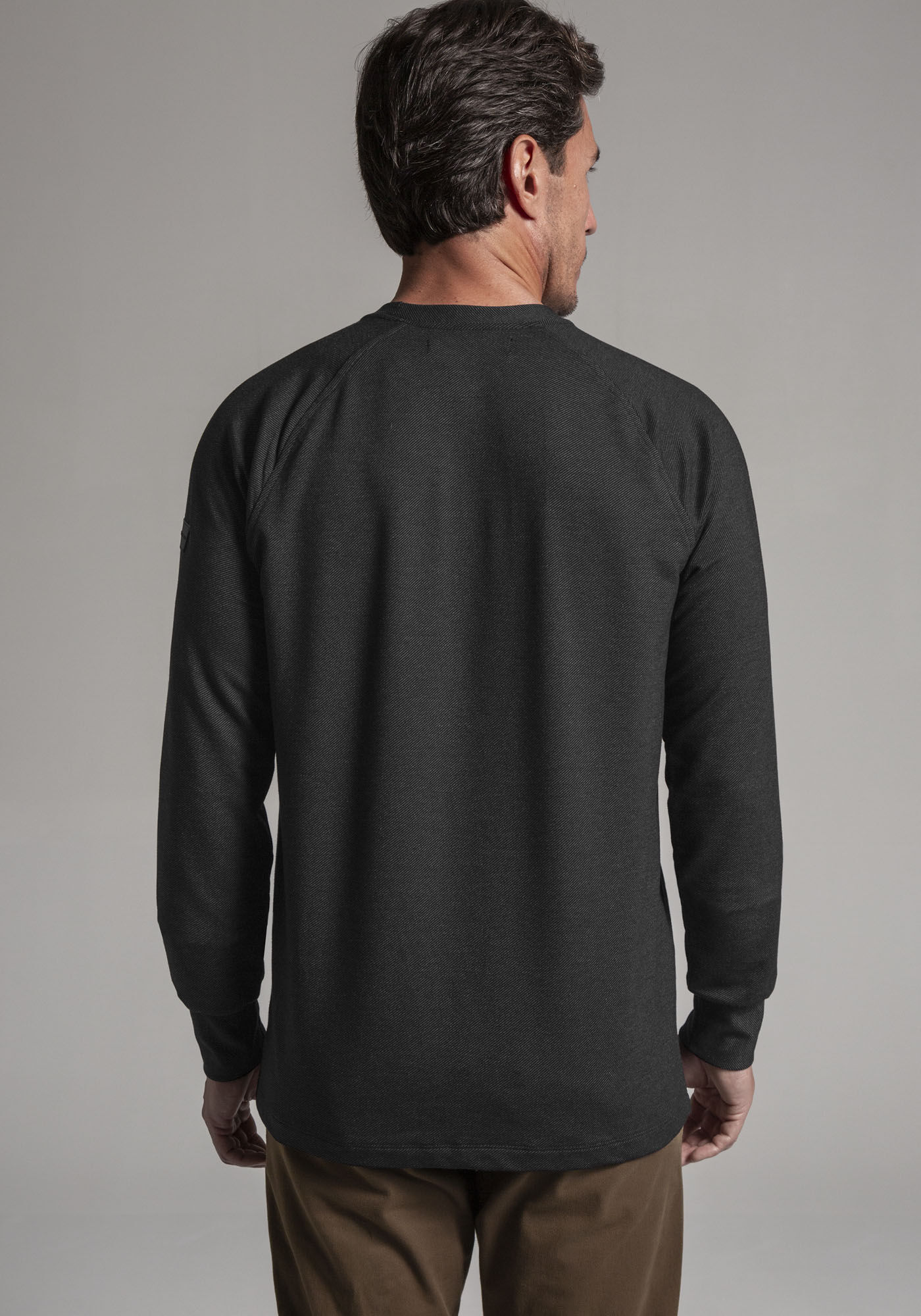 Blus&atilde;o Masculino em Moletom Denim com Manga Raglan, PRETO REATIVO, large.