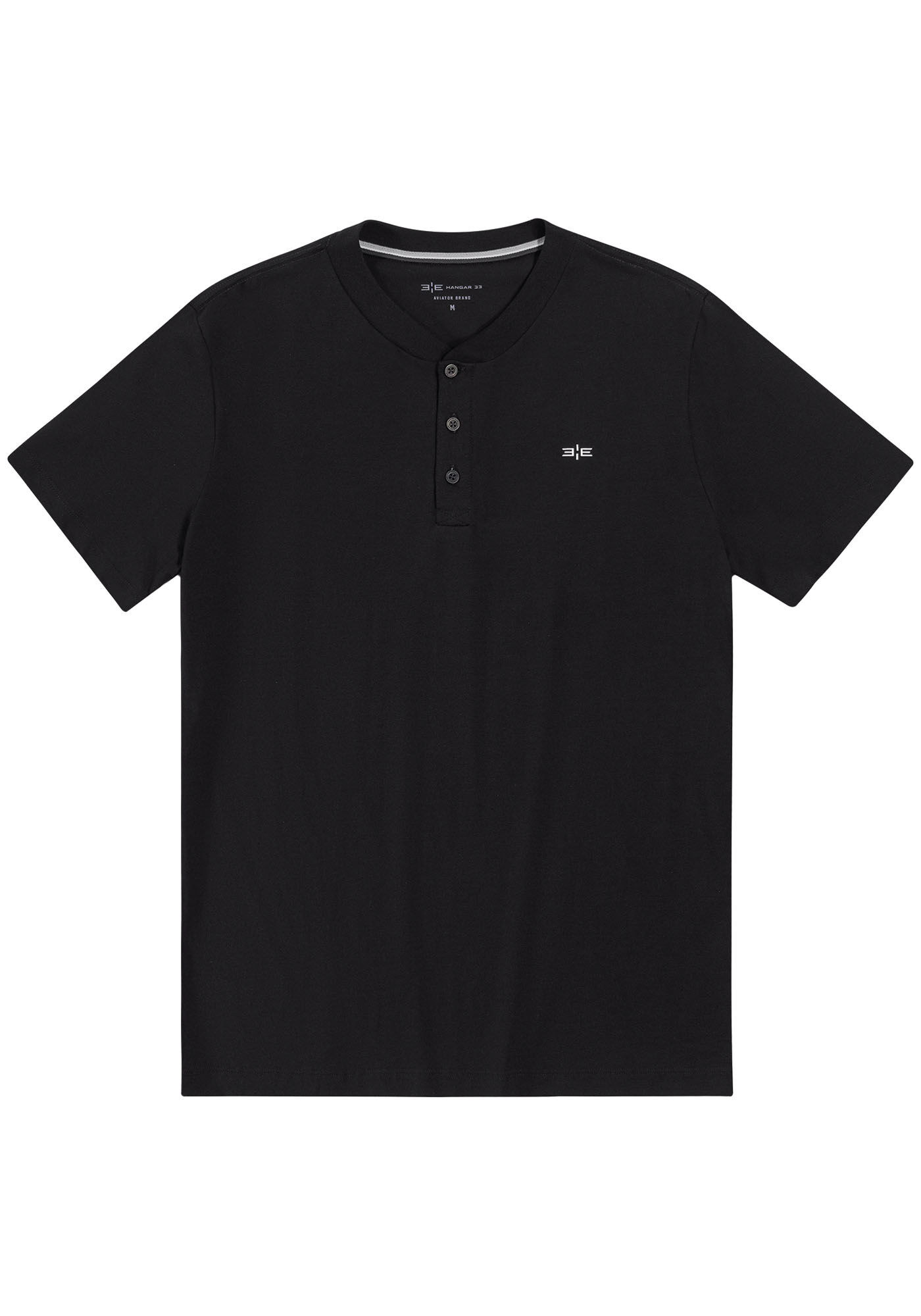 Camiseta Masculina em Algod&atilde;o Pima com Gola Padre, PRETO, large.