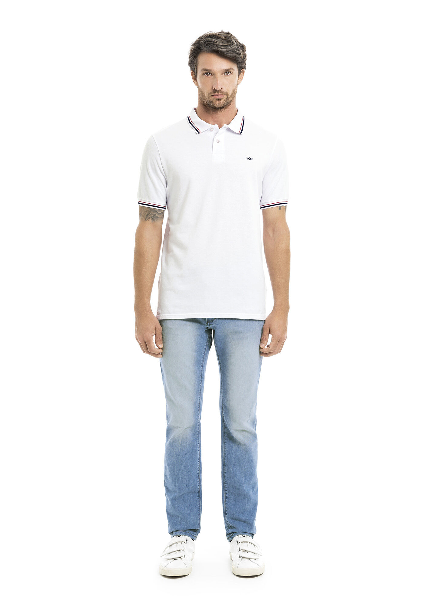 Camisa Polo Masculina Cl&aacute;ssica Piquet, BRANCO, large.