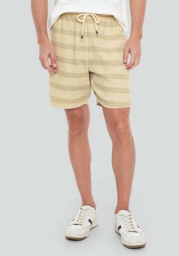Bermuda Masculina em Tecido Linho Listrada, LISTRA BEGE. Bermuda Masculina em Tecido Linho Listrada, LISTRA BEGE, large.