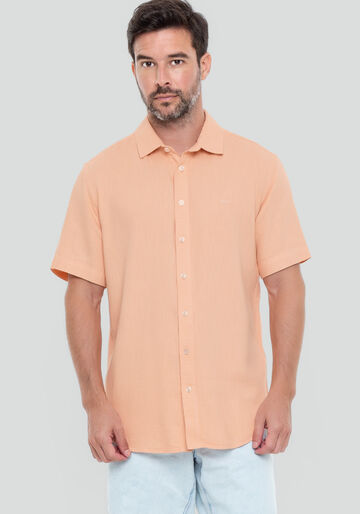 Camisa Manga Curta Masculina em Linho, SALMAO SENSACAO. Camisa Manga Curta Masculina em Linho, SALMAO SENSACAO, large.