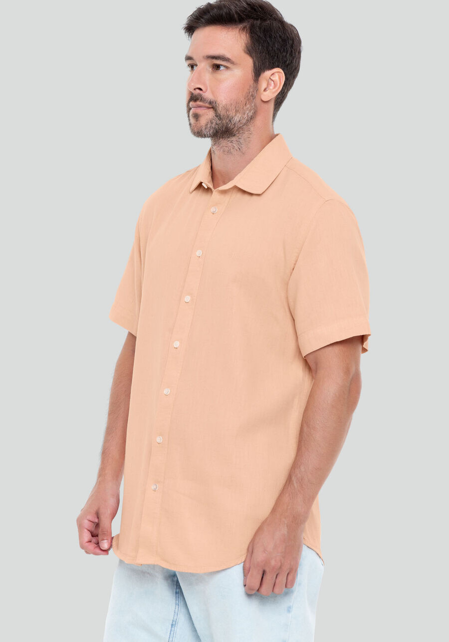 Camisa Manga Curta Masculina em Linho, SALMAO SENSACAO. Camisa Manga Curta Masculina em Linho, SALMAO SENSACAO, large.