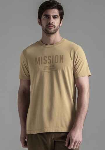 Camiseta Masculina em Malha com Estampa Mission, BEGE SERGE, large.