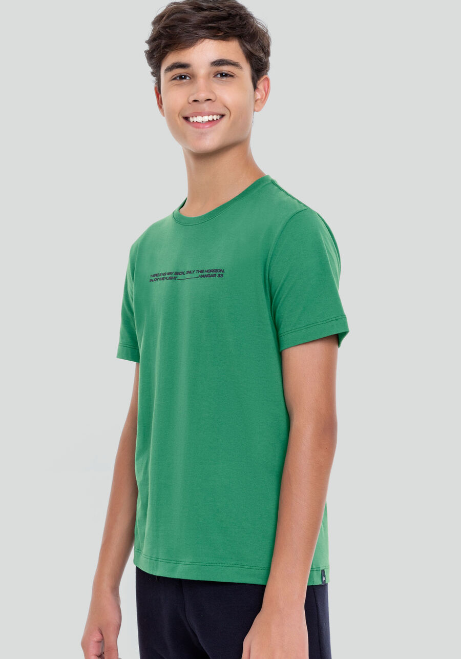 Camiseta Juvenil em Meia Malha com Estampa, VERDE HELMUT, large.