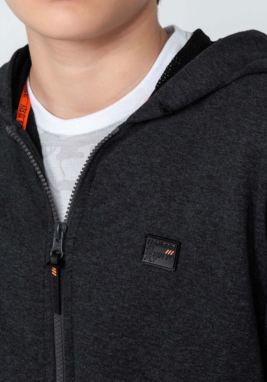 Jaqueta em Moletom com Capuz Telado Juvenil, GRAFITE. Jaqueta em Moletom com Capuz Telado Juvenil, GRAFITE, large.