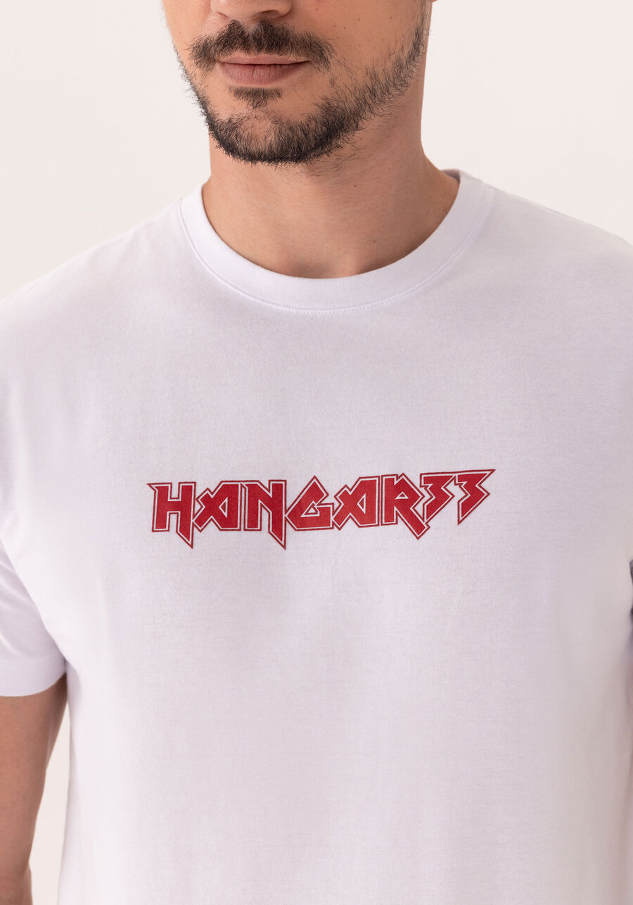 Camiseta Em Meia Malha De Algodão Peletizado Com Estampa, BRANCO. Camiseta Em Meia Malha De Algodão Peletizado Com Estampa, BRANCO, large.