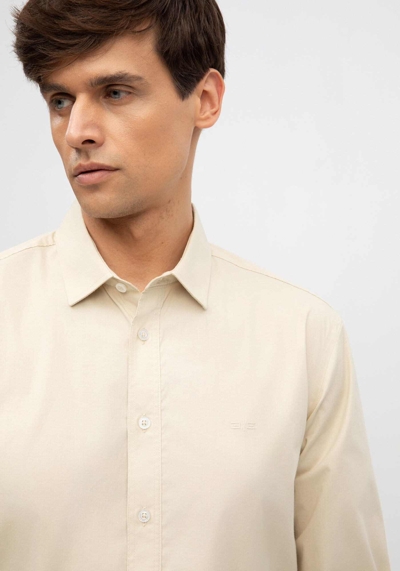 Camisa De Mangas Longas Com Elastano Slim Fit, BEGE GINGER, large.