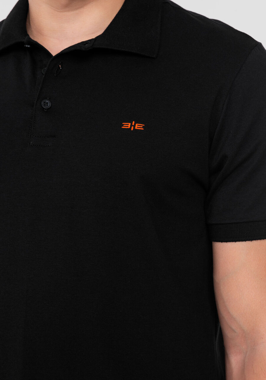 Camisa Polo De Mangas Curtas Em Algodão Pima, PRETO REATIVO. Camisa Polo De Mangas Curtas Em Algodão Pima, PRETO REATIVO, large.