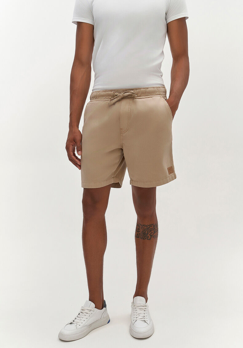 Shorts Jogging Com Bolsos Em Sarja Estonada, BEGE WOOL, large.