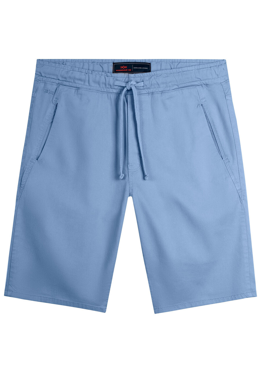Bermuda Jogging Com Bolsos Em Sarja Denim Malha, AZUL BRUMA. Bermuda Jogging Com Bolsos Em Sarja Denim Malha, AZUL BRUMA, large.