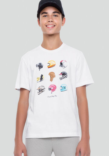 Camiseta Juvenil com Estampa Capacetes, BRANCO, large.