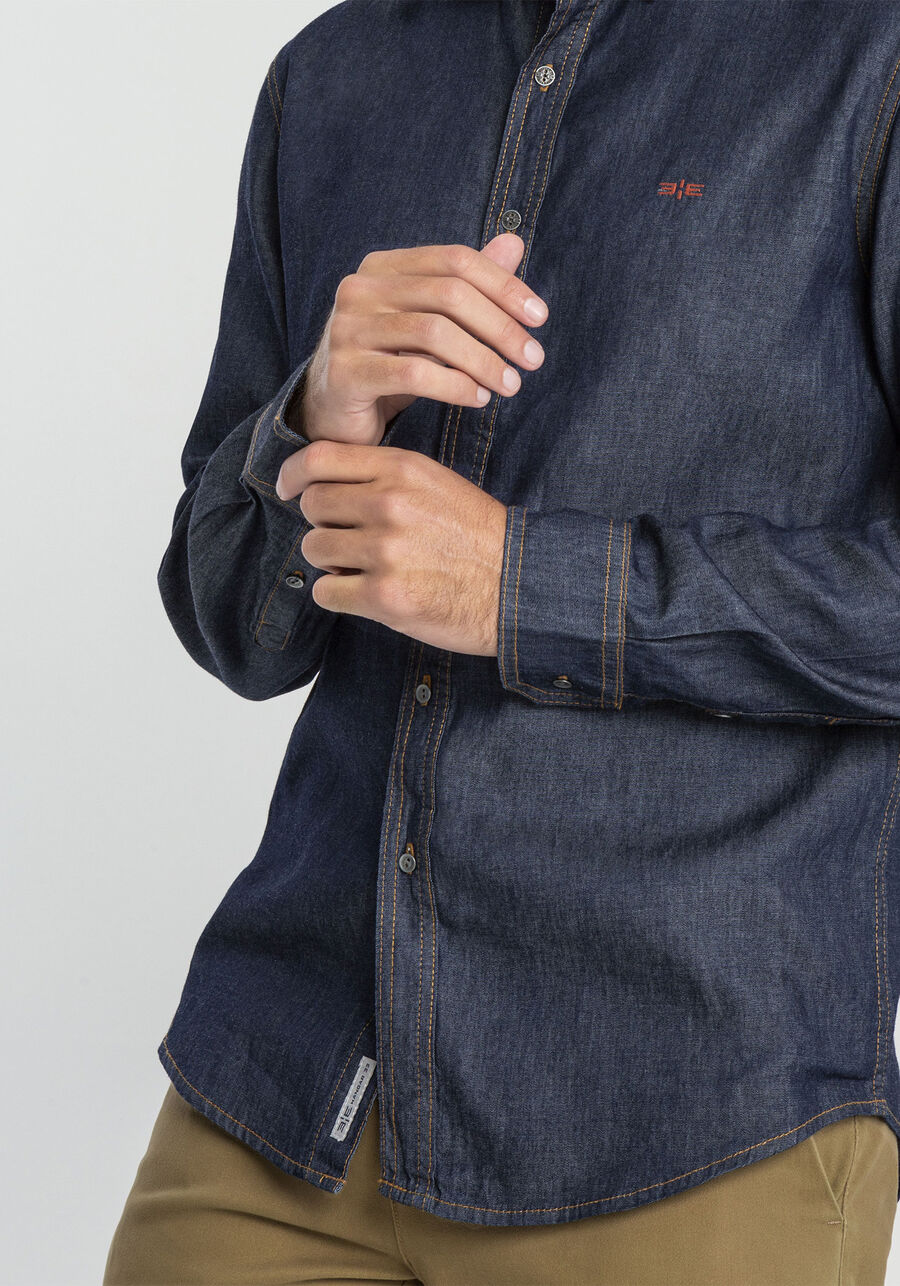 Camisa masculina Manga Longa, JEANS ESCURO. Camisa masculina Manga Longa, JEANS ESCURO, large.