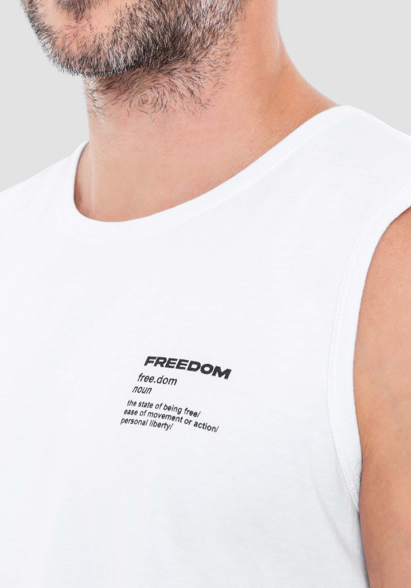 Regata Masculina em Meia Malha com Detalhe Estampa, BRANCO, large.